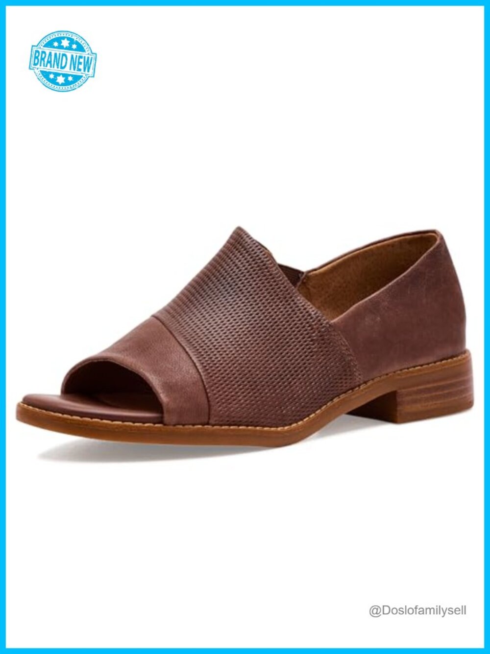 Perforated Leather Slip-On Loafers Peep Toe Block Heel